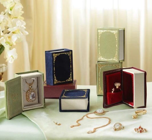 Book shape velvet jewelry box