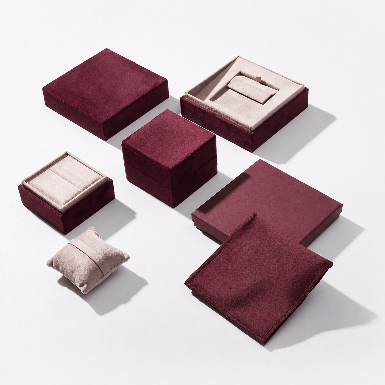 High end jewelry box set - burgundy with beige